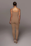 Solid Color Ribbed Sleeveless Square Neck Backless Tank Jumpsuit