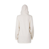 Fashion Casual Solid Basic Beige Hooded Collar Cold Lantern Sleeve Sweatshirt Dresses
