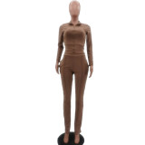 Solid Color Turn-down Neck Sports 2 Piece Set