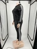 Solid Black Plus Size Zipper Hoodie Sweatpant Set
