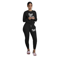 Casual Print Letter Pleated Sweatpants Two Piece with Pockets