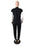 Color-blocking Air Layer Thicken Baseball Uniform Casual Print Split Joint Buckle Long Sleeve Two Pieces