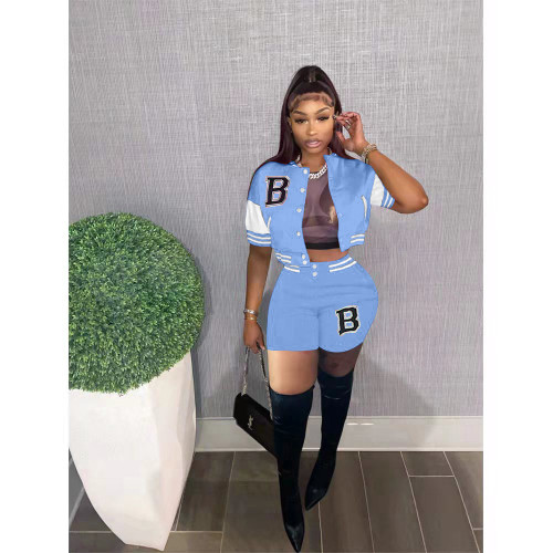 Summer Air Layer Jacket Baseball Uniform Letter Print Casual Two-Piece Splicing Sports Suit