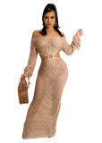 Fashion Sunscreen Cover Up Knitted Deep V Beachwear Long Dress