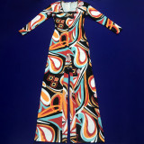 Autumn Printed Invisible Zipper Jumpsuit with Pocket