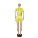 Casual Solid Color Graphic Print Short Sleeve Shorts 2 Piece Set