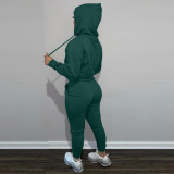 Casual Letter Pyrography Velvet Drawstring Kangaroo Pocket Hoodie & Pants Set