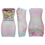 Cartoon Positioning Print Strapless Nightclub Dress with Rubber Band
