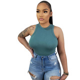 All-match Fashion Solid Color Pit Vest Rompers