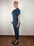 Casual Button Turn-down Neck Denim Jumpsuit