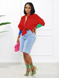 Casual Thread Stitching Colorful Button Cardigan Irregular Shirt