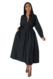 Fashion POLO Collar Loose Long Sleeve Long Dress
