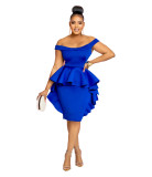 Women Work Dresses Summer Casual Off Shoulder Ruffle Slim Fit Party Dress
