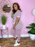 Casual Printed Branded Short Sleeve Pant Set