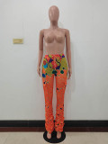 Casual Pleated Splash Ink Micro Horn Pants with Pocket