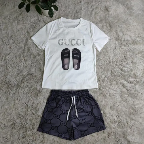 Summer Printed Hotfix Rhinestone Short Sleeve Shorts Set