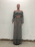 Sexy Hollow-out Tassel Design Two-piece Skirt Set (Cover-up)