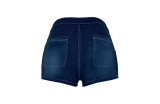 Washed Button Denim Hot Shorts with Pocket