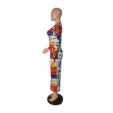 Casual O Neck Long Sleeve Printed Mesh Maxi Dress
