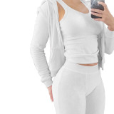 Autumn Winter Double-sided Fleece Vest Hooded Three Piece Set