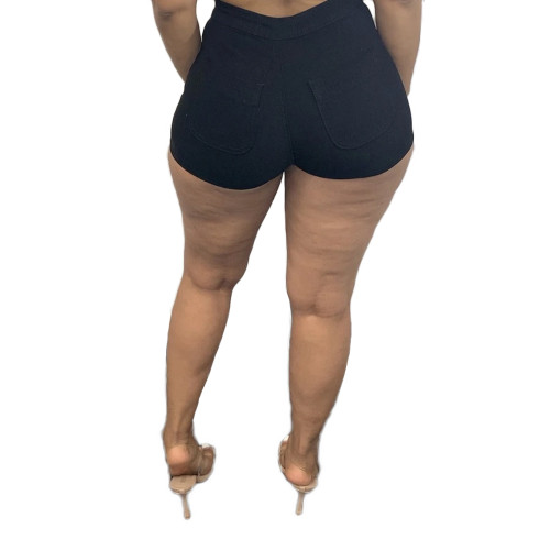 Washed Button Denim Hot Shorts with Pocket