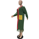 Loose Knit Cardigan Fringed Long Sweater Outwear
