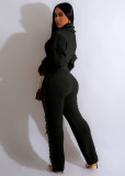 Solid Color Fashion Knit High Neck Tassel Sweater Pant Set