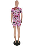 Casual Cartoon Letters Printed Shorts Set