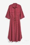 Red Polka Dot Shirt Collar Beach Dress