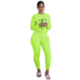 Casual Printed Long Sleeve Jogger Workout Pants Set with Pockets