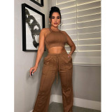 Casual Pit Camisole Splicing Two-piece Outfits