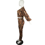 Casual Bat Sleeve Printed Two Piece Set