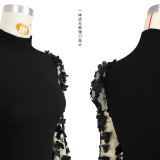Mesh Sleeve Pit Mock Neck Midi Dress