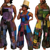 Sexy Print Bohemian Striped Backless Suspender Jumpsuit