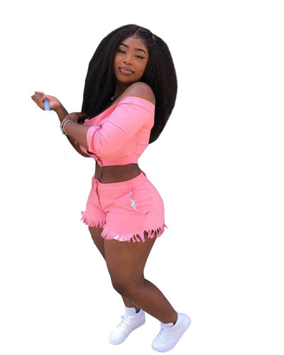 Casual Stretch Off Shoulder Crop Top and Overalls Shorts