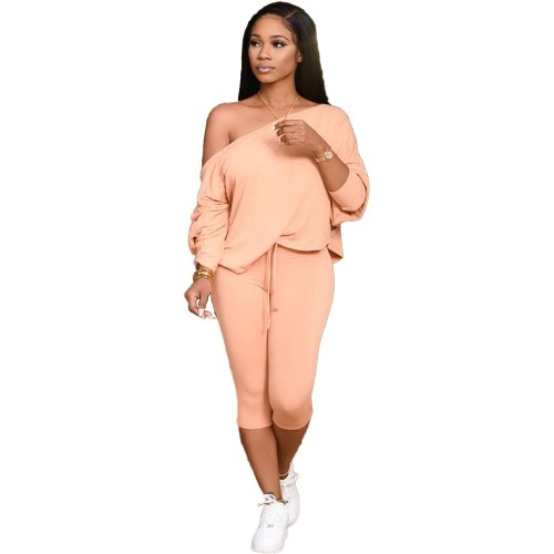 Autumn Pure Color Two Piece Tracksuit Outfits