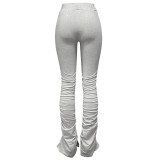 Solid Color Pleated Micro Flared Stacked Trousers