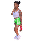 Casual Printed Drawstring Vest Crop Top and Patchwork Short