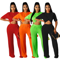 Solid Color Short Sleeve Pant Set