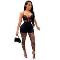 Cartilage Lace Eyelash Adjustable Straps Jumpsuit