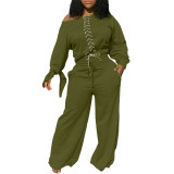 Casual Bandage Knotted Blouse and Wide-leg Pants