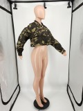 Puff Sleeves Camouflage Woven One Piece Jacket Top