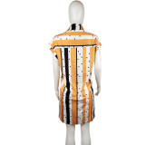 Women Stripe Print Africa Shirt Dress African Clothes Dashiki Ankara Dresses