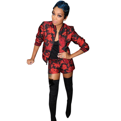 Casual Print Cardigan and Shorts