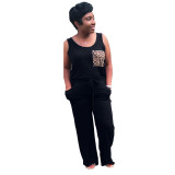 Casual Leopard Print Stitching Vest and Wide-leg Pants