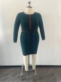 Fat Woman Plus Size Women's Stretch Geometric Tunic Dress
