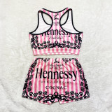 Sexy Graphic Print Tank Top Shorts Set Yoga Pants Set