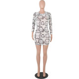 Mesh Print Round Neck Mini Dress