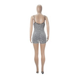 Fashion Sexy Plush Striped Straps One Piece Rompers