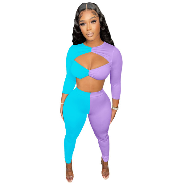 Sexy Stitching Crop Top 2 Piece Set